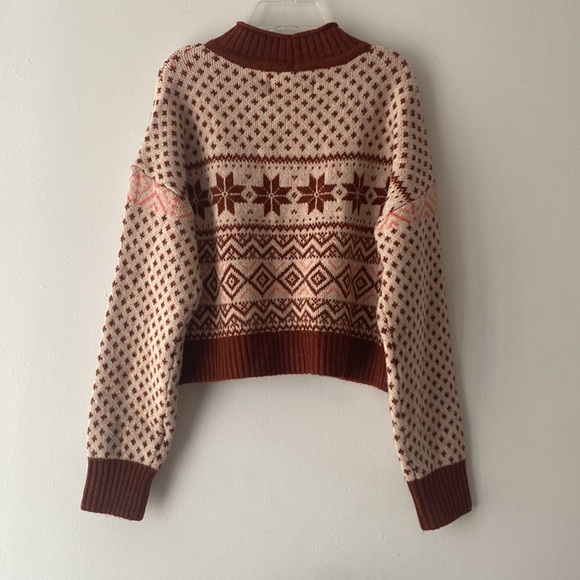American Eagle NWT Mock Neck Cropped Fair Isle Pullover Close Knit Sweat… - Picture 1 of 12
